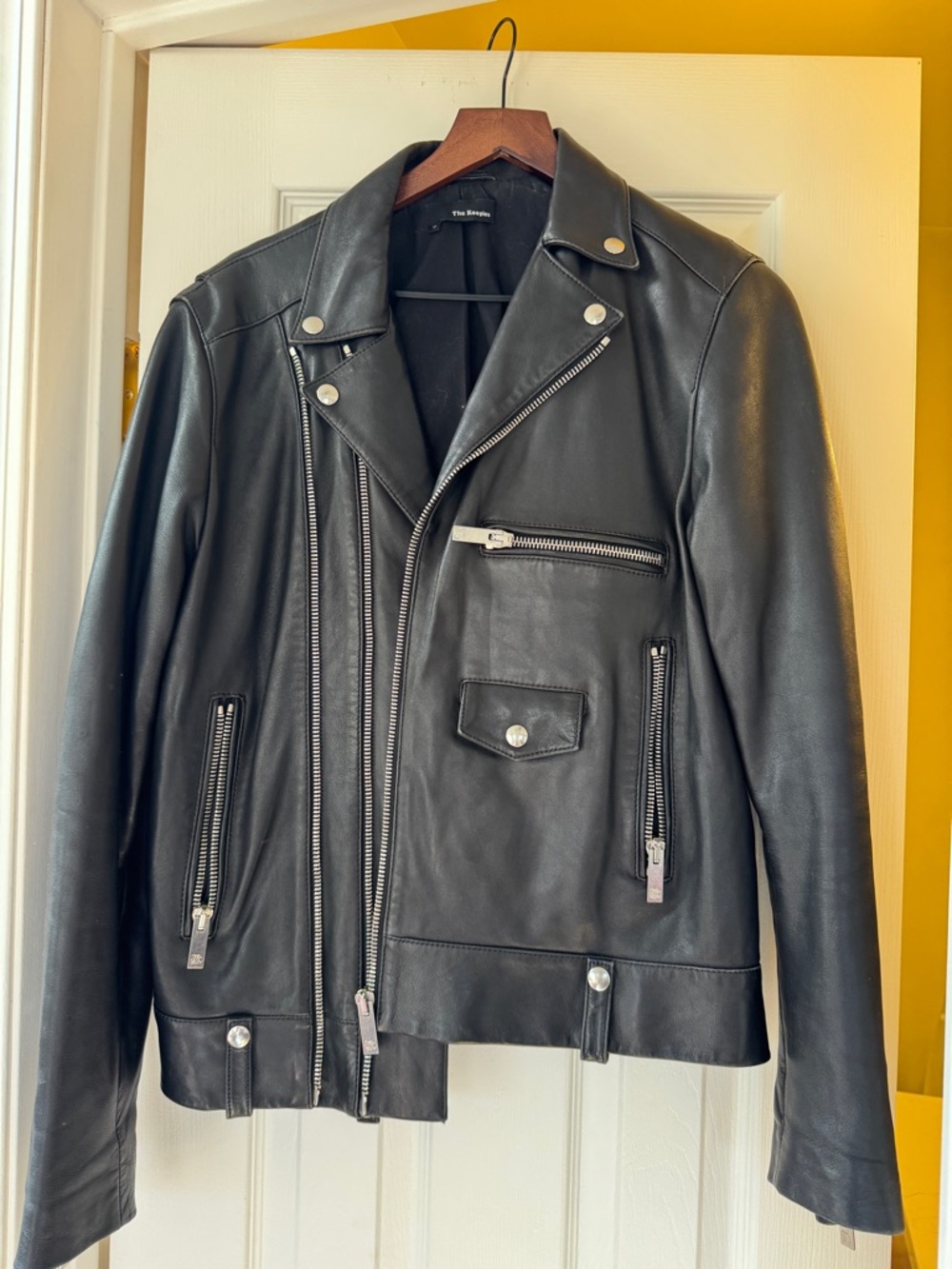The Kooples Black Leather Moto Jacket with Silver Hardware - oversized fit